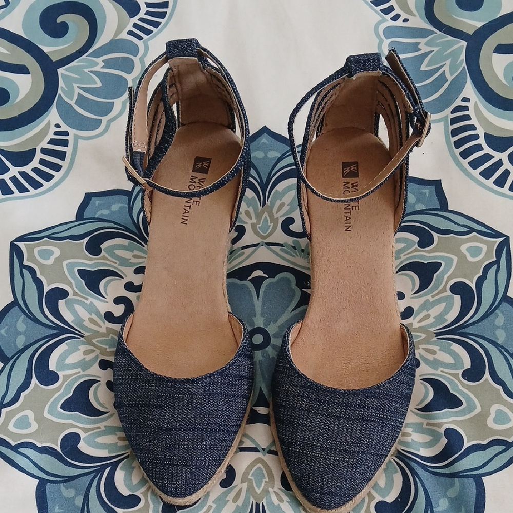 White Mountain Women's Blue Ankle Strap Espadrilles